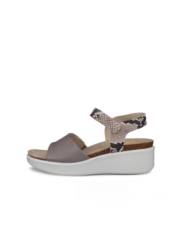 ECCO Flowt Wedge Cork Damen Korksandale aus Leder mit Keilabsatz - Grau