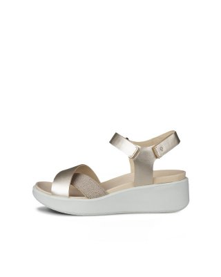 ECCO Flowt Wedge LX Damen Ledersandale mit Keilabsatz - Metallic