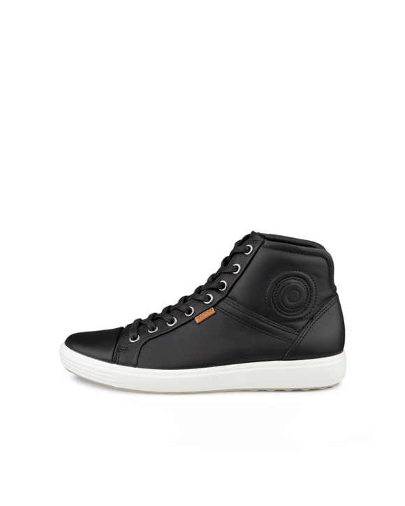 ECCO Soft 7 Damen High-Top Sneaker aus Leder - Schwarz