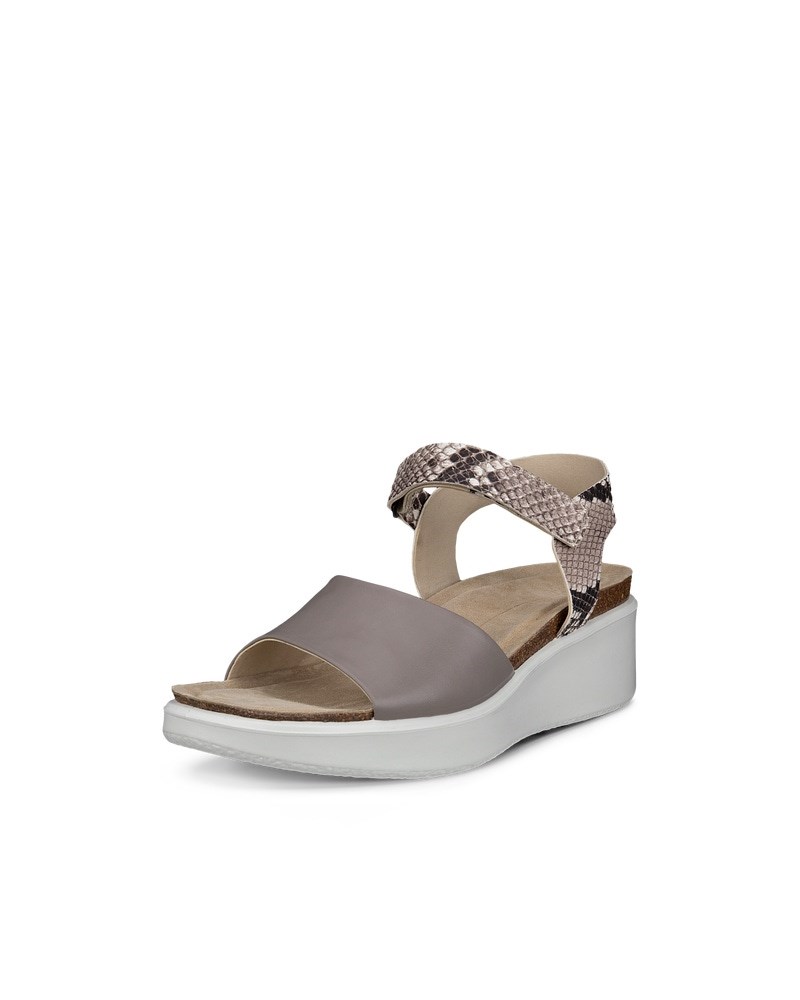 ECCO Flowt Wedge Cork Damen Korksandale aus Leder mit Keilabsatz - Grau