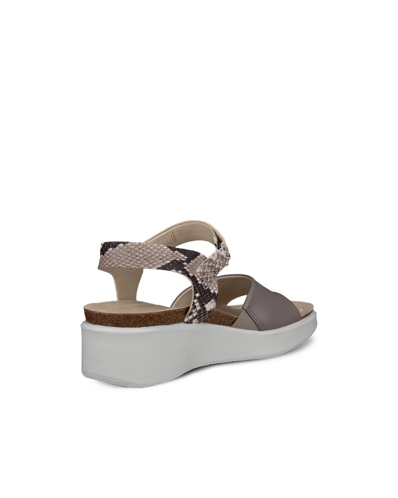 ECCO Flowt Wedge Cork Damen Korksandale aus Leder mit Keilabsatz - Grau