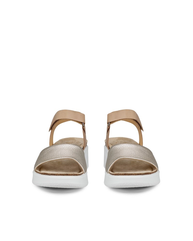 ECCO Flowt Damen Korksandale aus Leder mit Keilabsatz - Braun