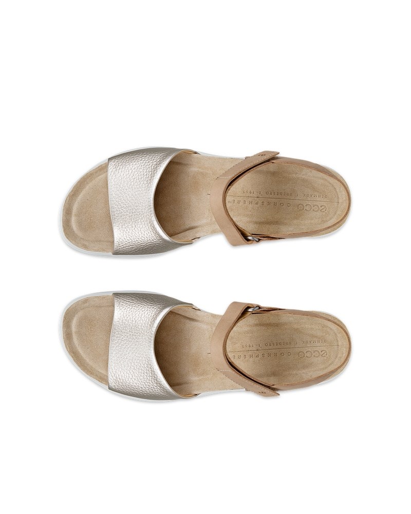 ECCO Flowt Damen Korksandale aus Leder mit Keilabsatz - Braun