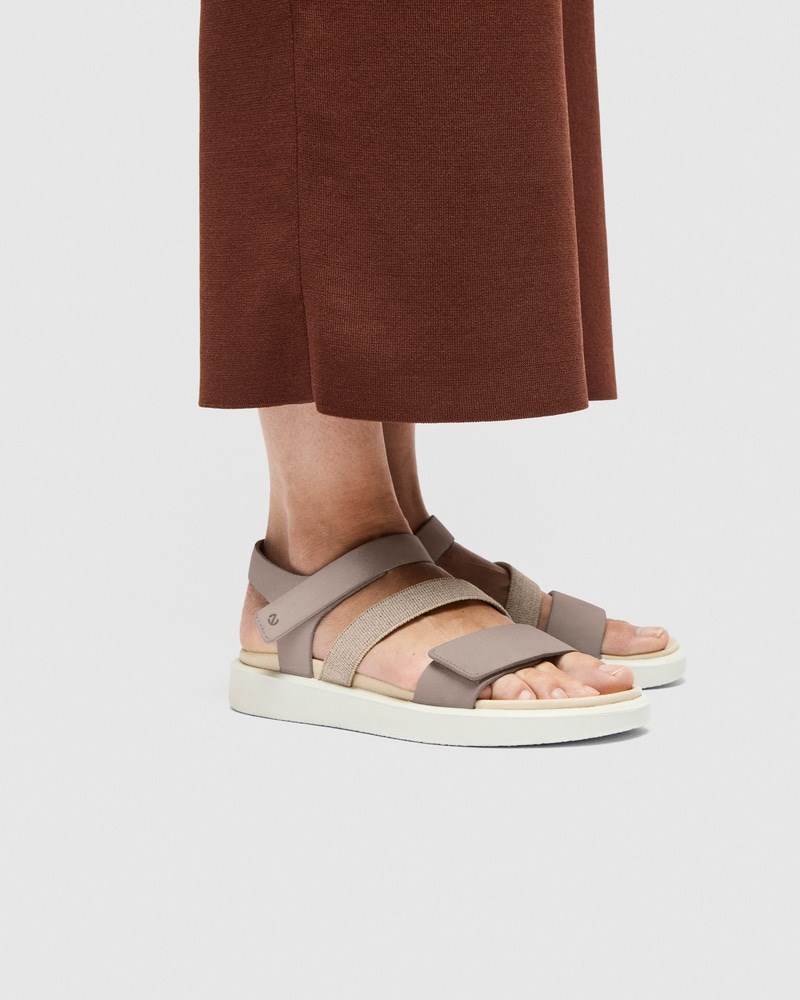 ECCO Flowt Damen Flache Ledersandale - Grau