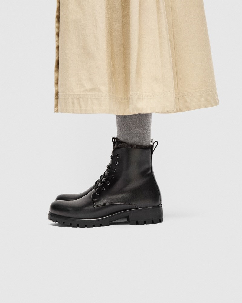 ECCO Modtray Damen Halbhoher Schnürstiefel aus Leder - Schwarz