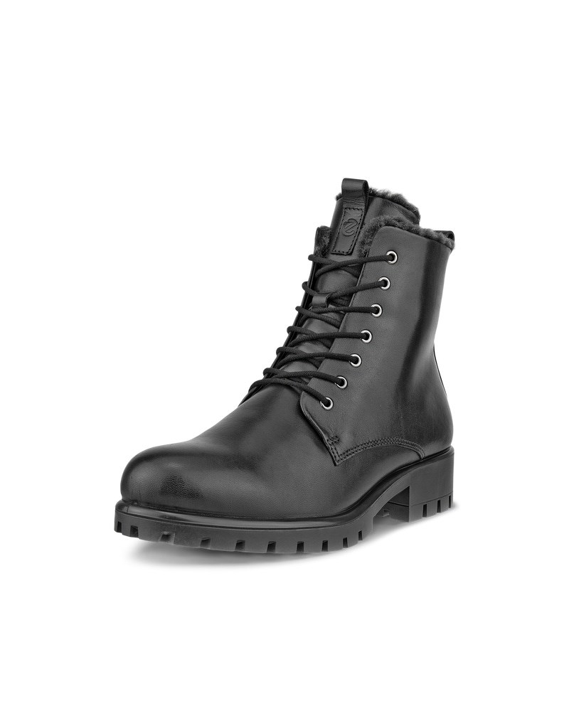 ECCO Modtray Damen Halbhoher Schnürstiefel aus Leder - Schwarz