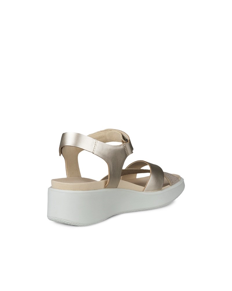 ECCO Flowt Wedge LX Damen Ledersandale mit Keilabsatz - Metallic