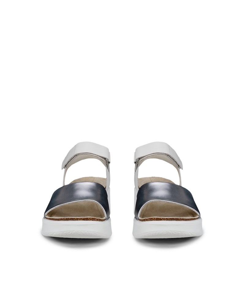 ECCO FLOWT WEDGE CORK Damen Ledersandale mit Keilabsatz - Weiß